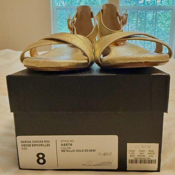 JCrew Marina Canvas Mini-Wedge Espadrilles Metallic Gold Size 8 - Picture 5 of 5